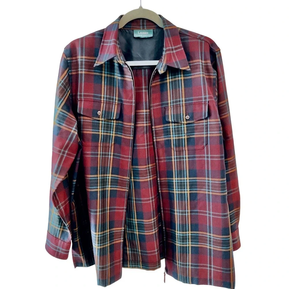 VTG Lauren Ralph Lauren women's‎ worsted wool jacket zip plaid equestrian large